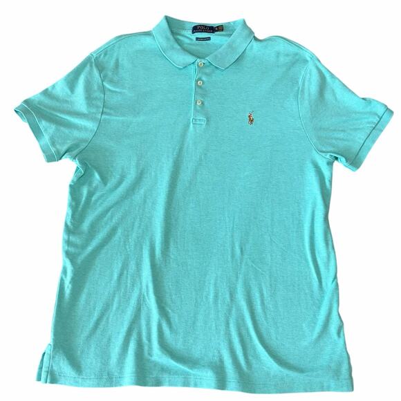 Polo Ralph Lauren Men's Shirt Sleeve Polo Shirt XL Blue Custom Slim Fit Logo - Picture 2 of 9